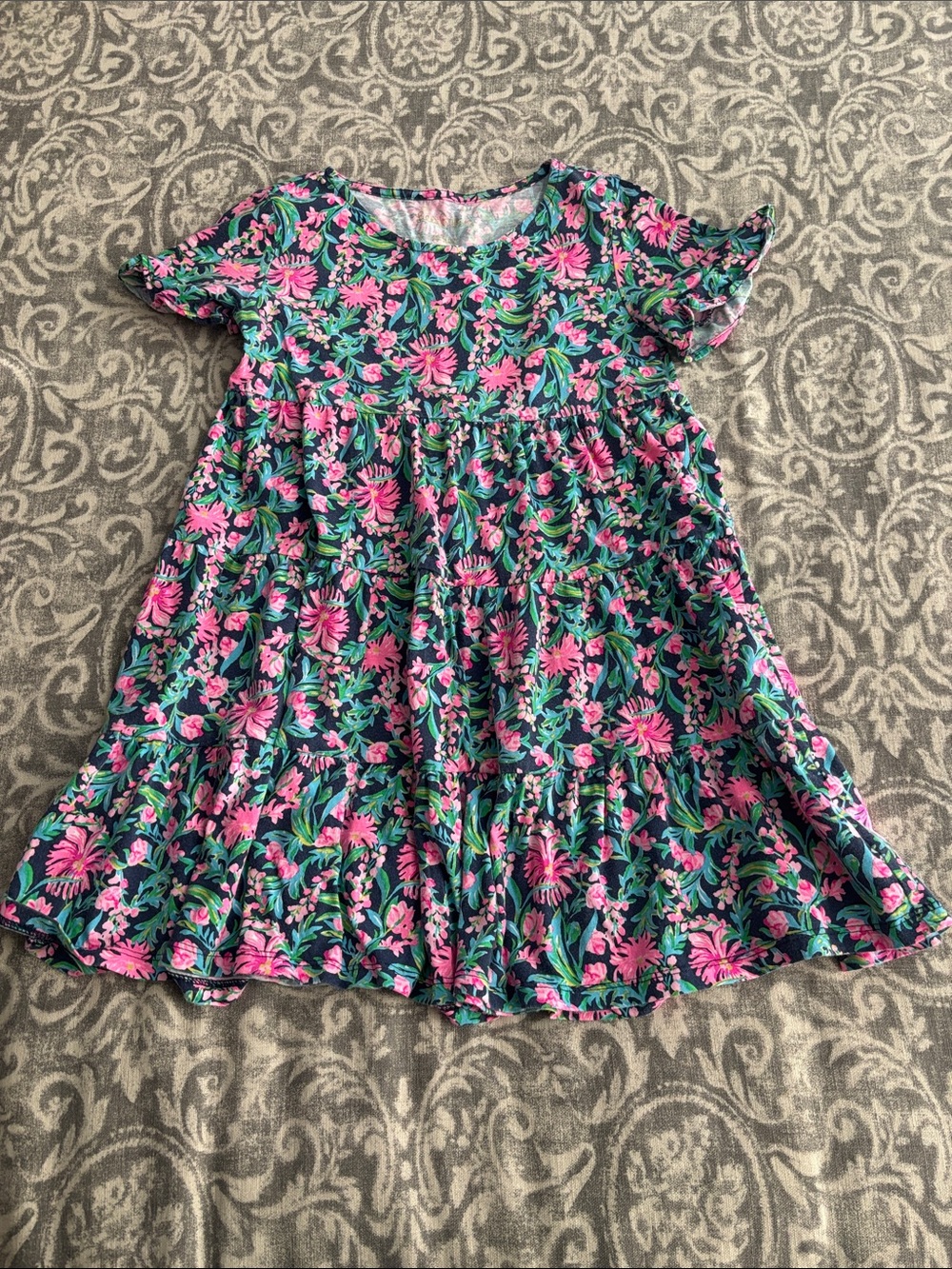 Lilly Pulitzer Girls Floral Tiered Dress Size 4-5